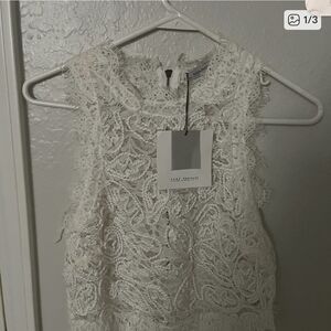 Zara Trafaluc White Lace Crop Top with Gold Zipper on Back NWT